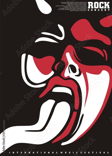 Poster design for rock concert with mocking devil face. Music festival flyer concept. Vector musical illustration.