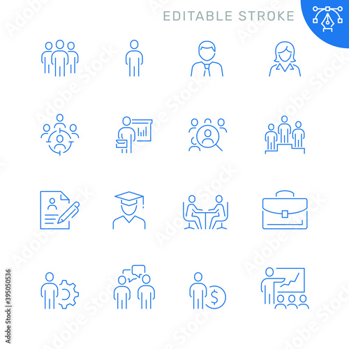 Recruitment and head hunting related icons. Editable stroke. Thin vector icon set