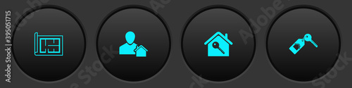 Set House plan, Realtor, with key and icon. Vector.