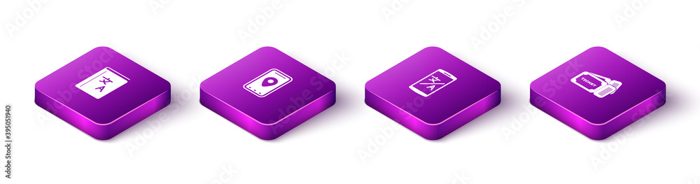 Set Isometric Translator book, Infographic of city map, Online translator and Ticket icon. Vector. Set Isometric Translator book, Infographic of city map, Online translator and Ticket icon. Vector.