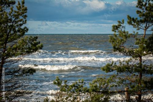 Beautiful and wavy sea on the shores of the Baltic.