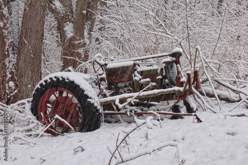 old tractor in the snow