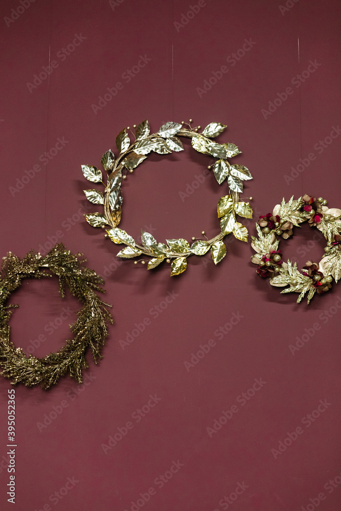 Fototapeta premium christmas holiday home decor burgundy style gold