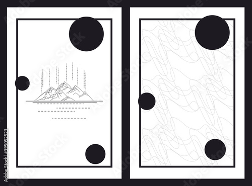 of a modern poster design featuring abstract mountains with a geometric pattern on a linear background. luxury background design for printing covers, invitations, packages, postcards, fabric. EPS 10