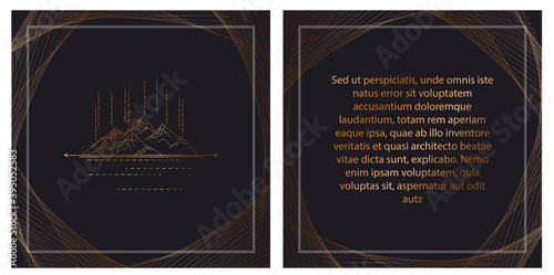 of a modern poster design featuring abstract mountains with a geometric pattern on a linear background. luxury background design for printing covers, invitations, packages, postcards, fabric. EPS 10