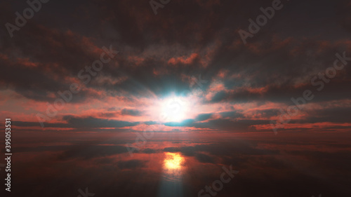 sunset calmly sea sun ray 3d render