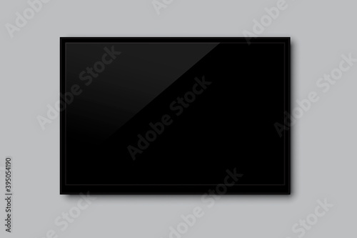 Abstract banner with black rectangle on dark background. Blank screen isolated. Abstract geometric background.