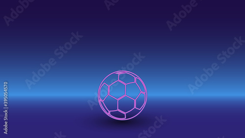 Neon football symbol on a gradient blue background. The isolated symbol is located in the bottom center. Gradient blue with light blue skyline