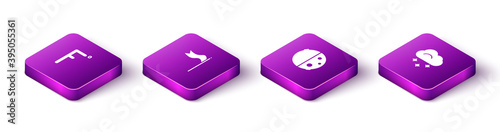 Set Isometric Fahrenheit, Meteorology windsock wind vane, Eclipse of the sun and Cloud with snow icon. Vector.