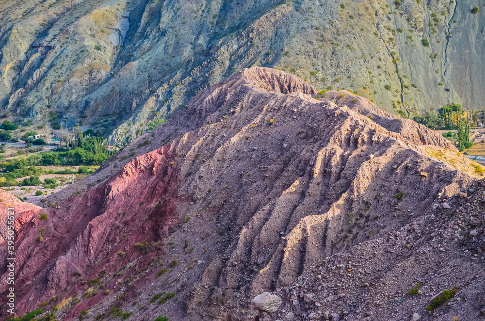 Stock photo of the colored hills and mountains in Purmamarca village , Jujuy, Argentina. Landscape