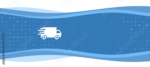 Blue wavy banner with a white delivery symbol on the left. On the background there are small white shapes, some are highlighted in red. There is an empty space for text on the right side