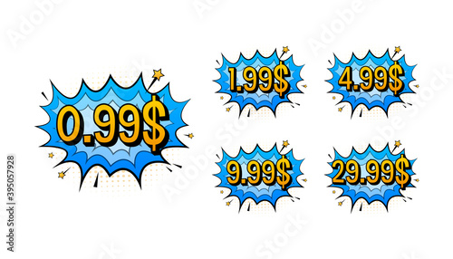 Discount sticker. Template with 99 only. Vector template design. Sale, price tag. Sale banner badge. Special offer price sign. Vector stock illustration.