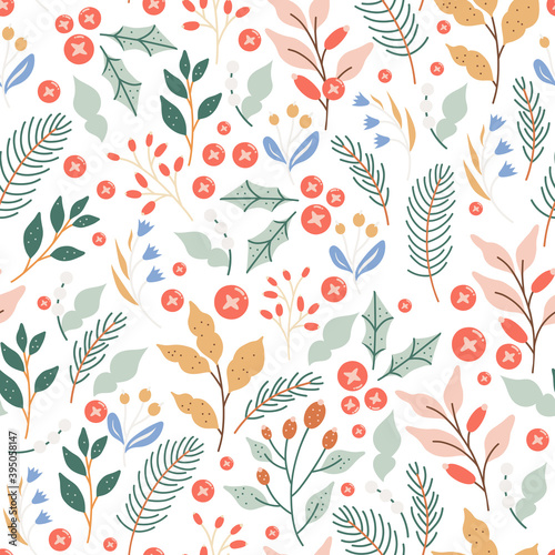 Elegant winter foliage seamless vector pattern design.