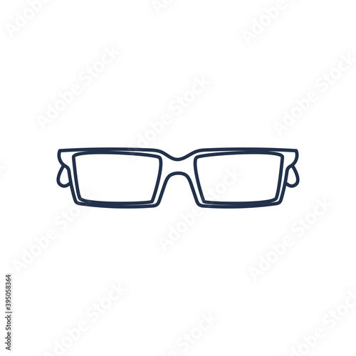 glasses with rectangle lens, line style in white background