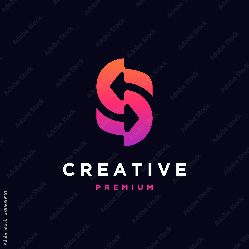 Letter S logo with arrow. Letter S logo template, moving letter S logo Letter S logo with arrow. Letter S logo template, moving letter S logo