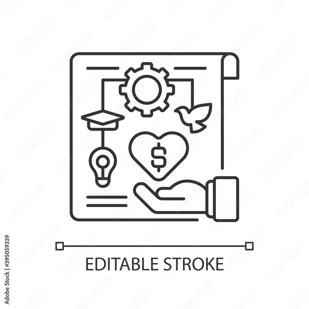 For profit project linear icon. Cash balance left from revenue after subtracting all expenses. Thin line customizable illustration. Contour symbol. Vector isolated outline drawing. Editable stroke For profit project linear icon. Cash balance left from revenue after subtracting all expenses. Thin line customizable illustration. Contour symbol. Vector isolated outline drawing. Editable stroke