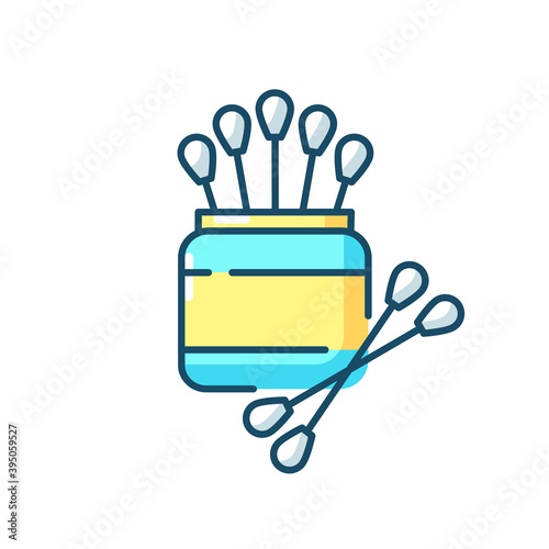 Cotton swabs RGB color icon. Medical equipment for laboratory experiment. Hygienic supply. Cotton buds. Makeup, medicine. Ear cleaning. First aid item. Isolated vector illustration