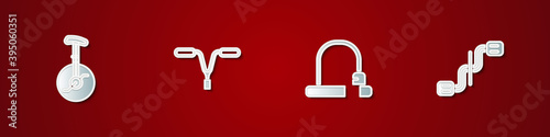 Set Unicycle or one wheel bicycle, Bicycle handlebar, lock and pedals icon. Vector.