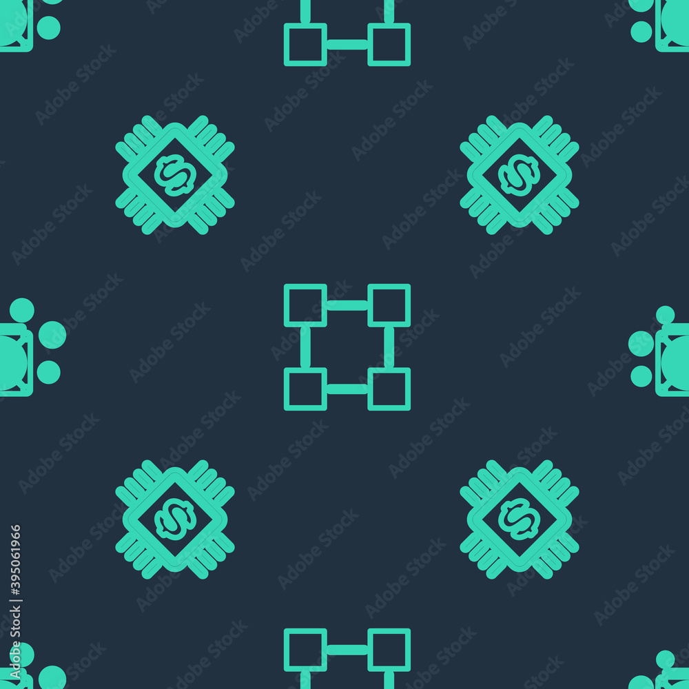 Set line Blockchain technology, Processor chip with dollar and ASIC Miner on seamless pattern. Vector. Set line Blockchain technology, Processor chip with dollar and ASIC Miner on seamless pattern. Vector.
