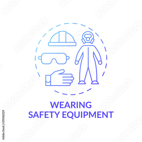 Wearing safety equipment concept icon. Workplace safety elements. Protect worker against health damaging at work idea thin line illustration. Vector isolated outline RGB color drawing