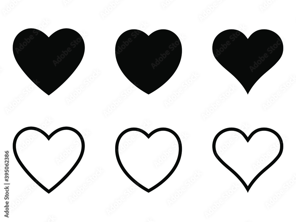 Black and outline heart icon, heart shape, love icon.