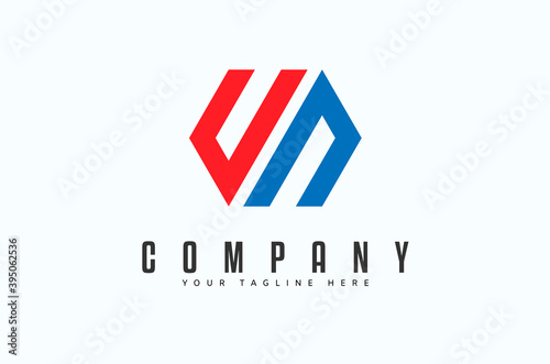 Initial Letter U and N Logo, Red and Blue Geometric Hexagonal Line, Usable for Business, Building and Technology Logos, Flat Design Logo Template, vector illustration