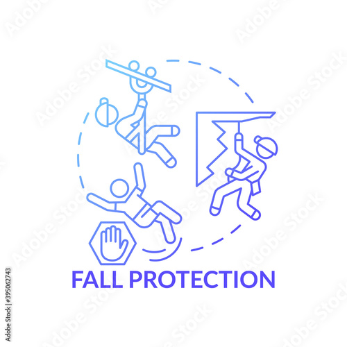Fall protection concept icon. Top workplace safety violations. Dangerous high job environment. Safe system instruments idea thin line illustration. Vector isolated outline RGB color drawing