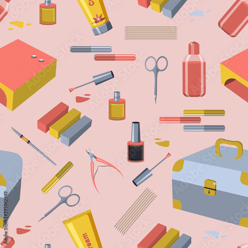 Seamless pattern with manicure tools. Vector illustration.