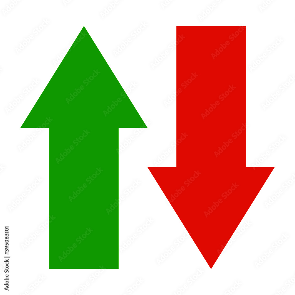 Green up arrow and red down arrow isolated on white Green up arrow and red down arrow isolated on white