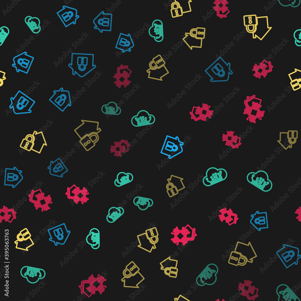 Set line House under protection, Internet of things, and Smart home on seamless pattern. Vector. Set line House under protection, Internet of things, and Smart home on seamless pattern. Vector.