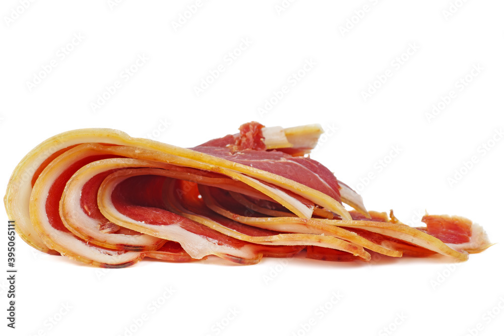 Sliced prosciutto. Isolated on a white background