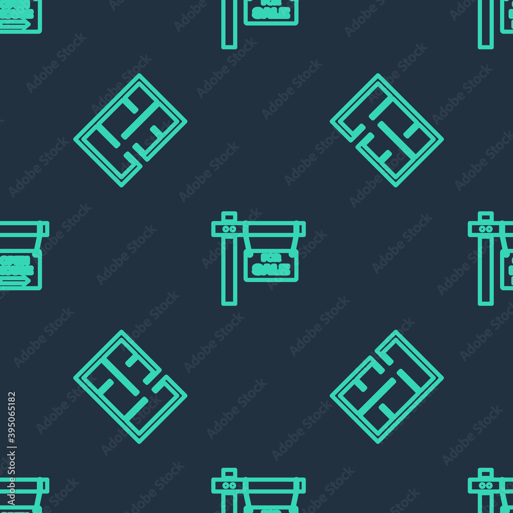 Set line Hanging sign with For Sale, House plan and Open house on seamless pattern. Vector. Set line Hanging sign with For Sale, House plan and Open house on seamless pattern. Vector.