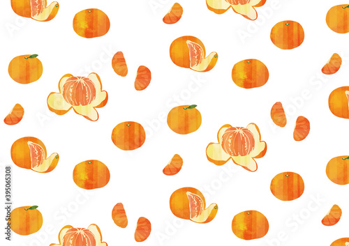 水彩　可愛いみかんパターン