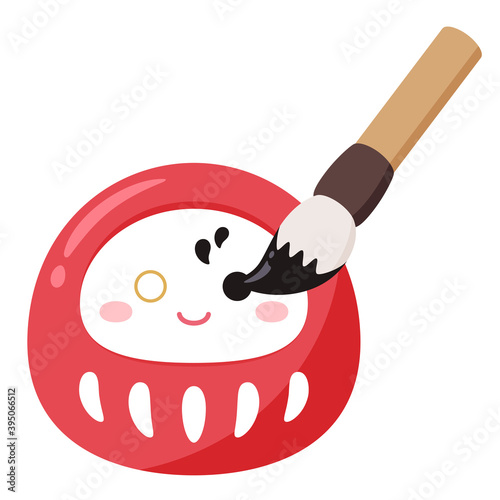 だるまに筆で目を描くイラスト