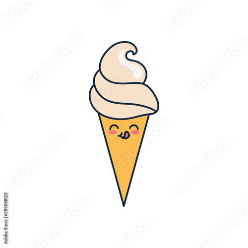 kawaii ice cream icon, flat style
