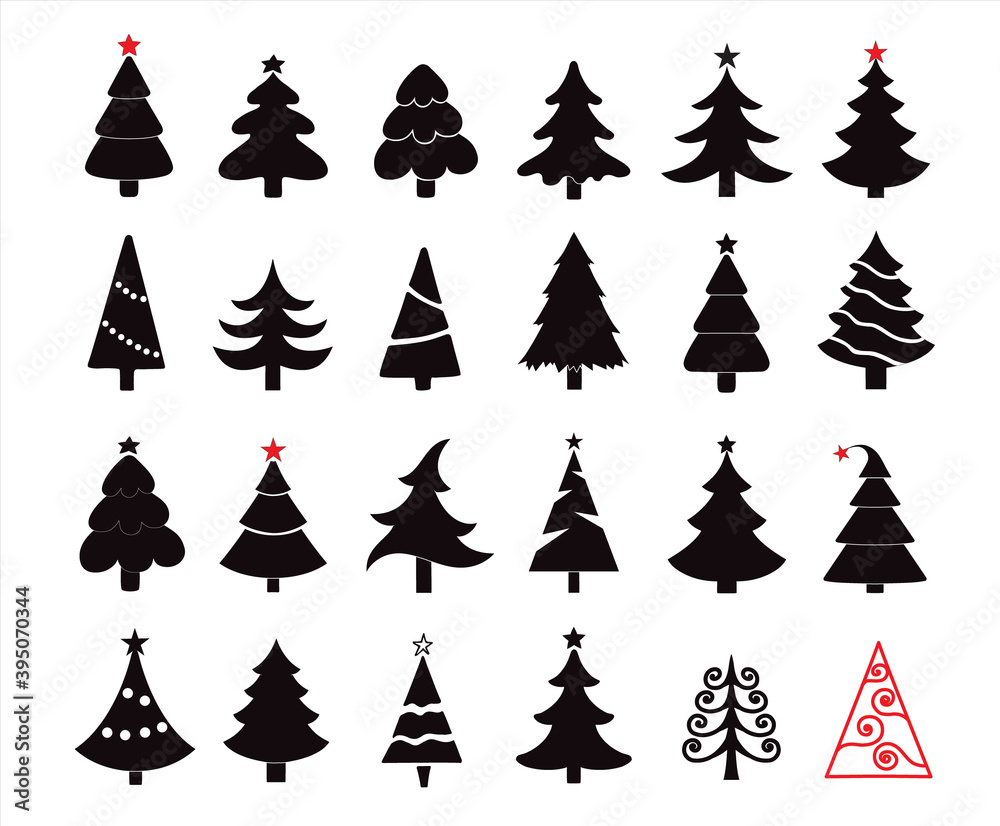 Obraz premium Cute Hand drawn Christmas tree icons set isolated on white background