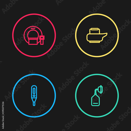 Set line Medical digital thermometer, oxygen mask, Bedpan and Tomography icon. Vector.