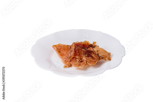 Chicken chips in a plate on a white background