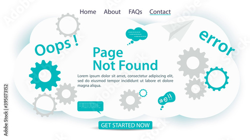 oops 404 error page not found banner Internet connection problems labels numbers and gears for websites and mobile apps Flat vector illustration