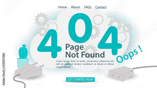 oops 404 error page not found banner Internet connection problems numbers and disconnected connection cable for websites and mobile apps Flat vector illustration