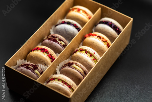 Delicious macaroons for a gift for a wedding or anniversary celebration. Sweet set.