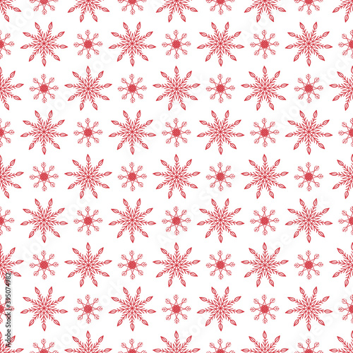 Merry Christmas pattern background. Scandinavian style winter pattern with snowflakes. Pagan New Year, Yule pattern background red and white.