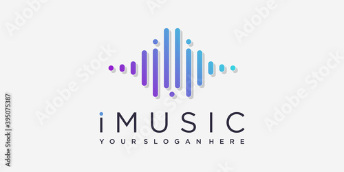 Music logo with modern line art style Premium Vector