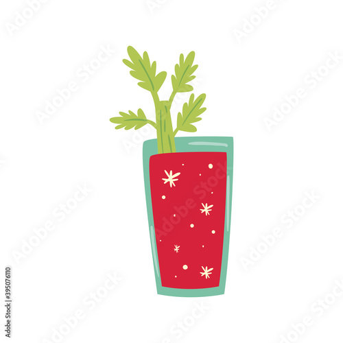 delicious drink with celery leaves on white background