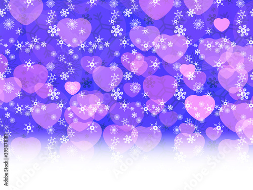 background illustration created by a lot of snowflakes and hearts