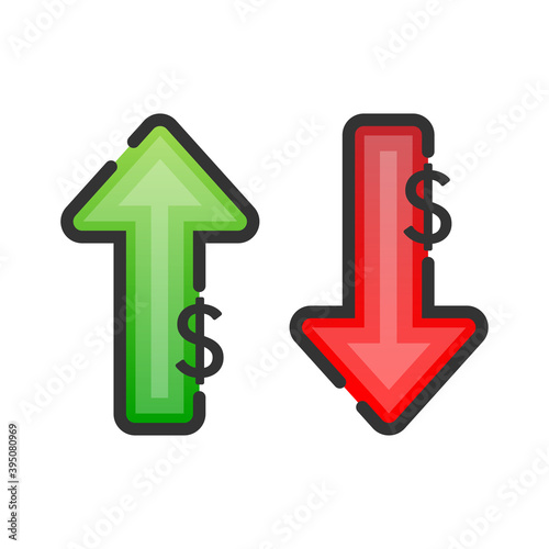 Up and Down Dollar Sign on white background