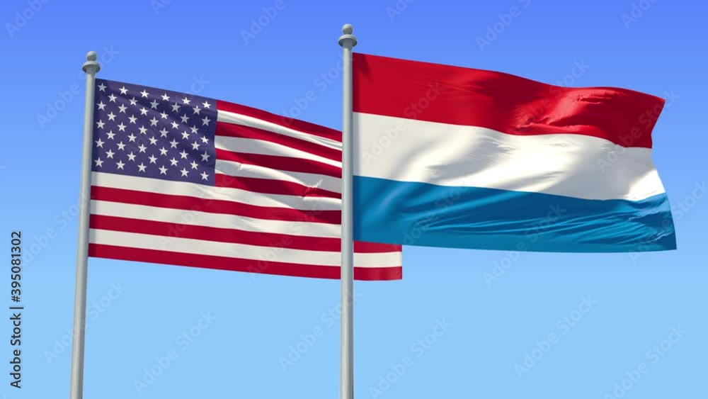 Netherlands and USA flag on flagpole excellent quality. Kingdom of Spain and The United States of America waving flag in wind. Endless Animation. LOOP CYCLE Animation. Netherlands and USA flag on flagpole excellent quality. Kingdom of Spain and The United States of America waving flag in wind. Endless Animation. LOOP CYCLE Animation.
