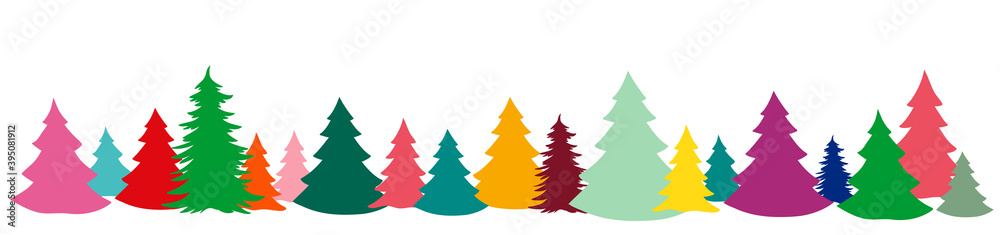 Obraz premium Christmas trees colorful banner. 2021 New Year background holiday concept vector illustration EPS 10