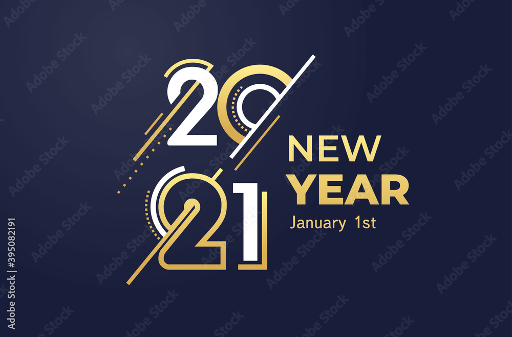 2021 Happy New Year gold color logo text design. 2021 number design template. Lettering of 2021 symbol. Dark background 2021 Happy New Year gold color logo text design. 2021 number design template. Lettering of 2021 symbol. Dark background