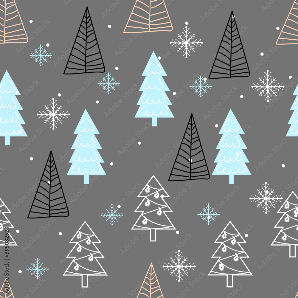Seamless pattern with abstract Christmas trees on a gray background